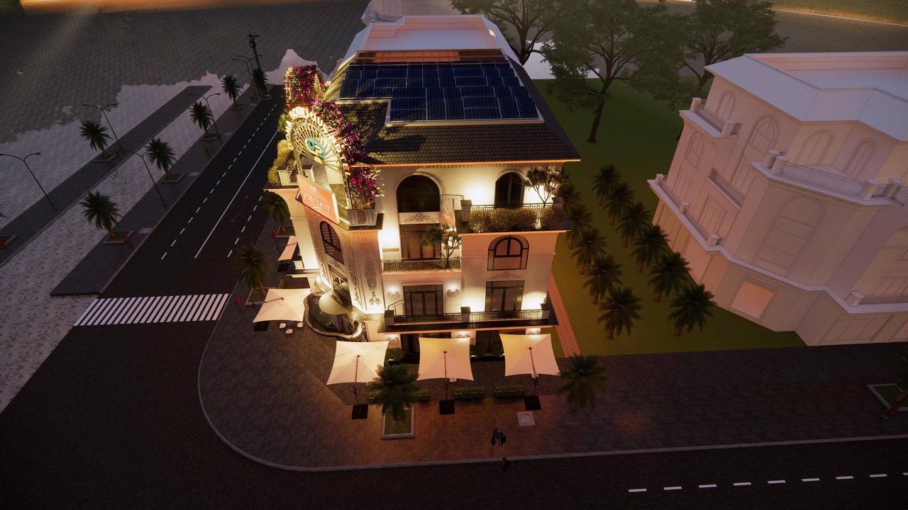 Mặt tiền khách sạn lên đèn
